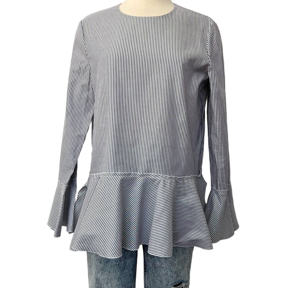 Theory Lexandra Mason Pinstripe Peplum Blouse Top | Size: Large